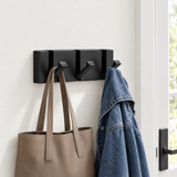 Foldable Hook Rack — All black, 3 hooks, tote and denim jacket