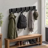 Foldable Hook Rack — All black, 6 hooks, parka, backpack and scarf in a mudroom