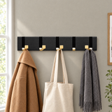 Foldable Hook Rack — Black/Gold, 5 hooks, coat, tote and scarf in hallway