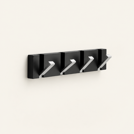 Foldable Hook Rack — Black rail, silver hooks, 4 hooks