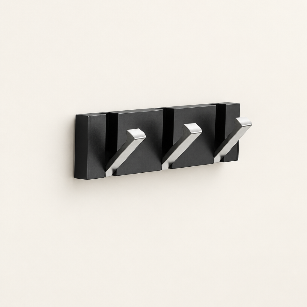 Foldable Hook Rack — Black rail, silver hooks, 3 hooks