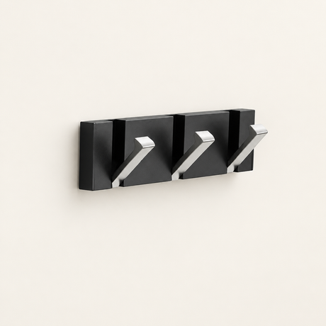 Foldable Hook Rack — Black rail, silver hooks, 3 hooks