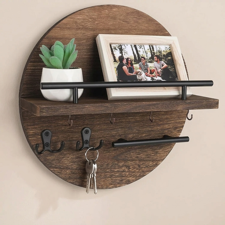 Round Wall Organizer — Brown/Black, front view