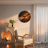 Horizon Marquetry Wall Clock - lifestyle image above fireplace mantel