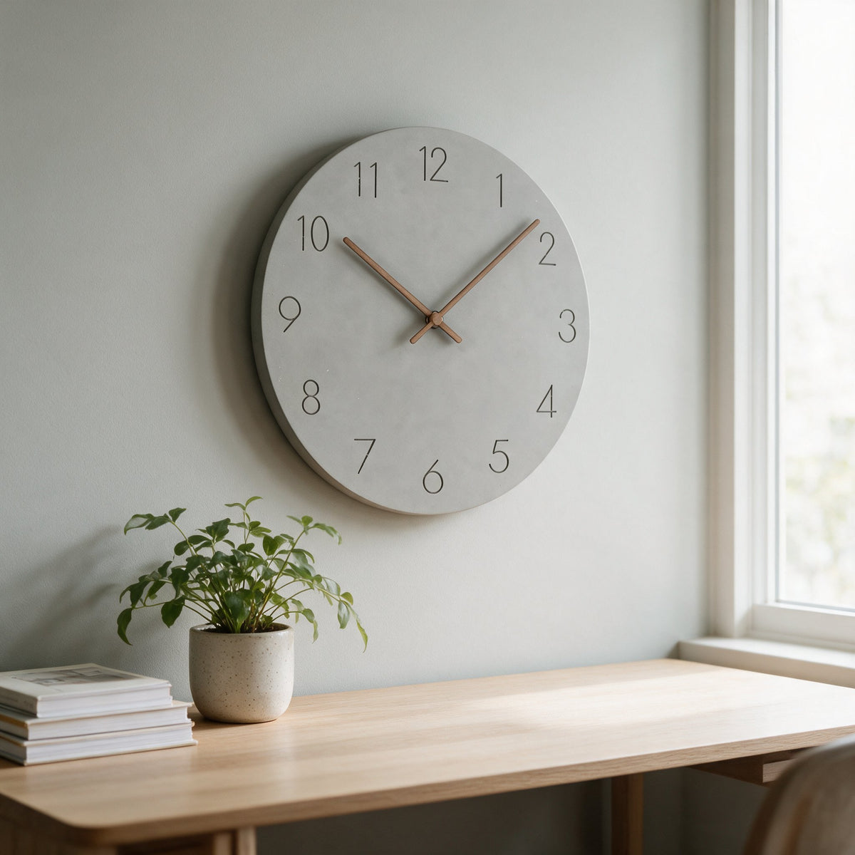 Hue Minimalist Wall Clock - lifestyle image above home office desk