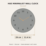 Hue Minimalist Wall Clock — size diagram, 29 cm (11.4 in) diameter