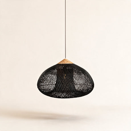 Java Rattan Pendant Light — Natural wood Black rattan main
