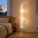 Kyoto Washi Paper Floor Lamp — bedroom in early evening, lamp on