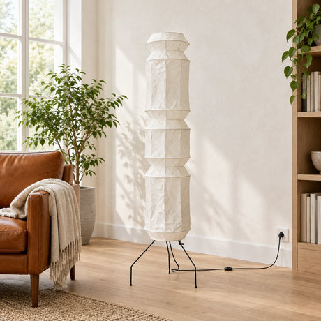 Kyoto Washi Paper Floor Lamp — reading corner in daylight, lamp off