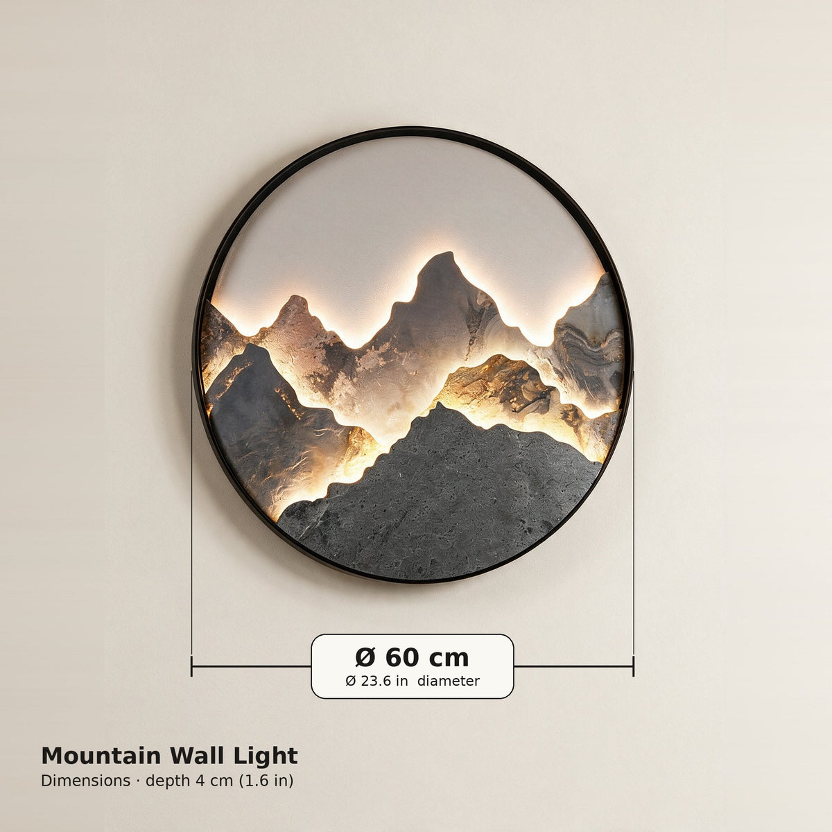 Mountain Wall Light dimensions: 60 cm diameter, 4 cm depth