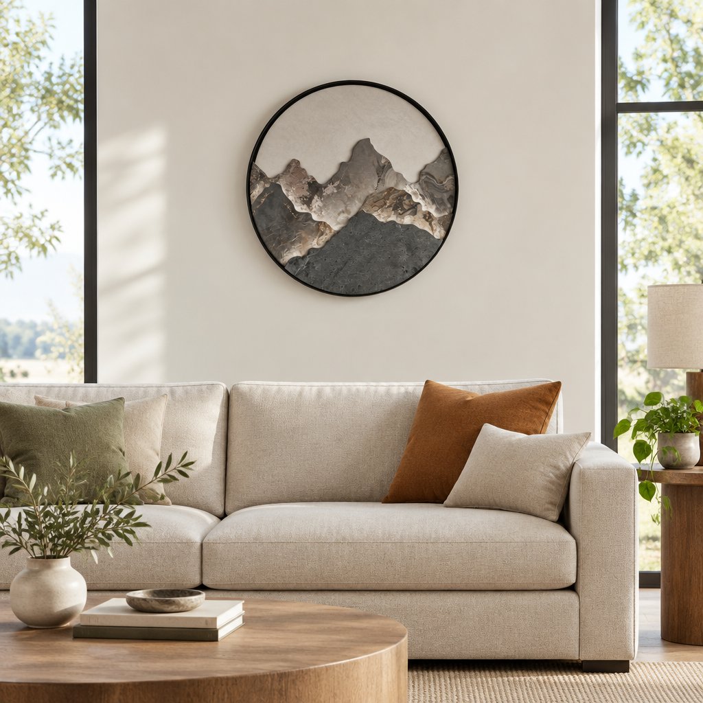 Mountain Wall Light switched off above a sofa in daylight
