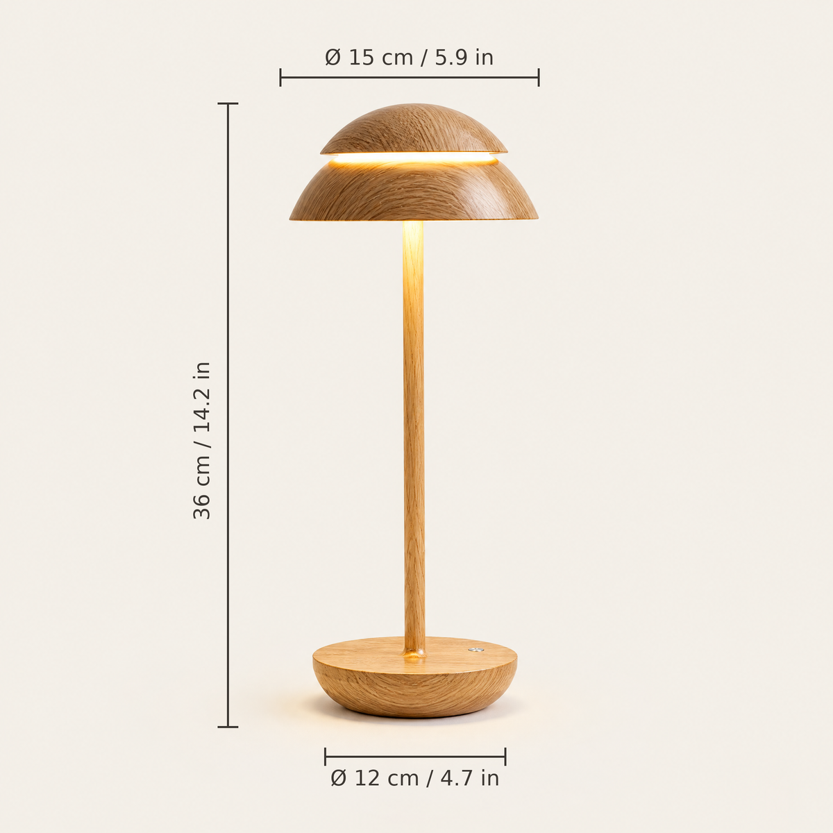 Nomad Cordless Table Lamp — dimensions: 36 cm (14.2 in) tall, 15 cm (5.9 in) shade, 12 cm (4.7 in) base