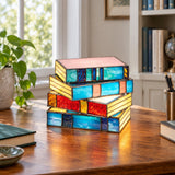 Novella Stained-Glass Table Lamp — study in daylight, lamp on