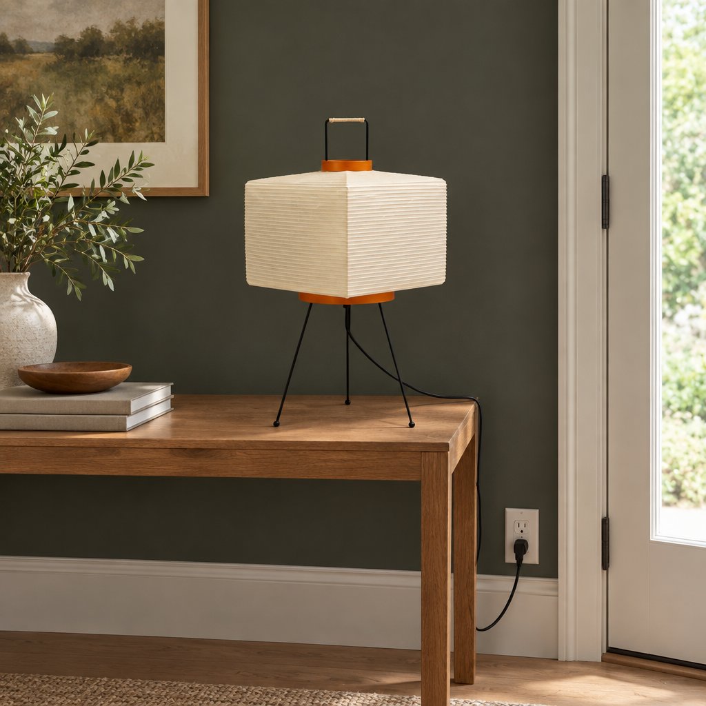 Origami Washi Table Lamp — entryway in daylight, lamp off