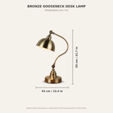 Antique Brass Gooseneck Desk Lamp - dimensions diagram, 55 cm high by 34 cm wide