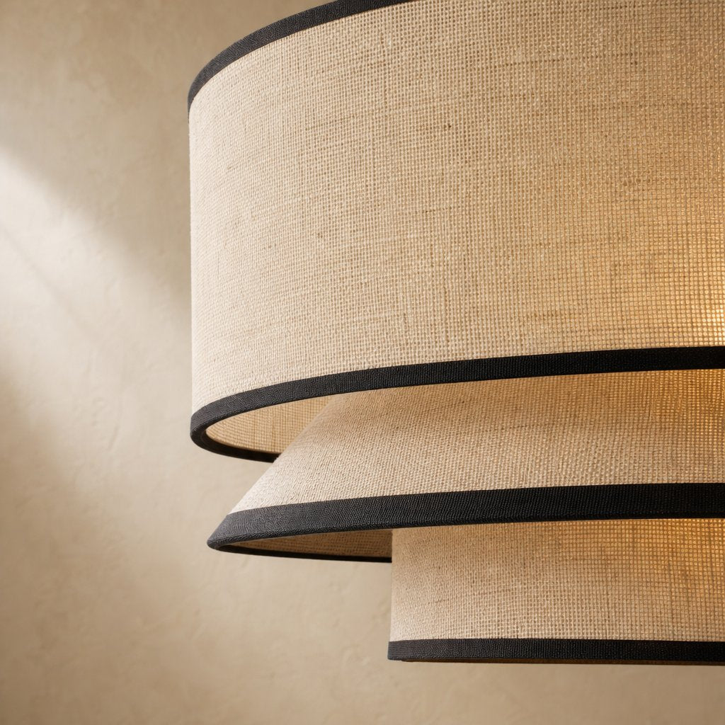 Sable Tiered Fabric Pendant — close-up of the fabric weave and black trim