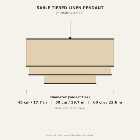 Sable tiered fabric pendant dimensions diagram
