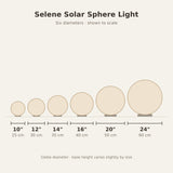 Selene Solar Sphere Light — dimensions, six diameters 10 to 24 inches