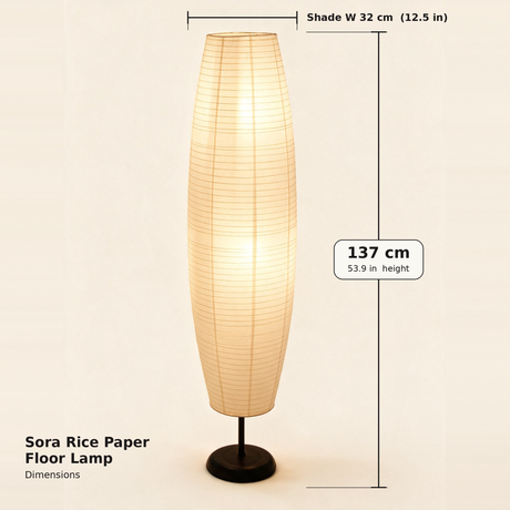 Sora Rice Paper Floor Lamp — dimensions diagram