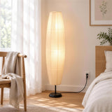 Sora Rice Paper Floor Lamp — morning bedroom, lamp on