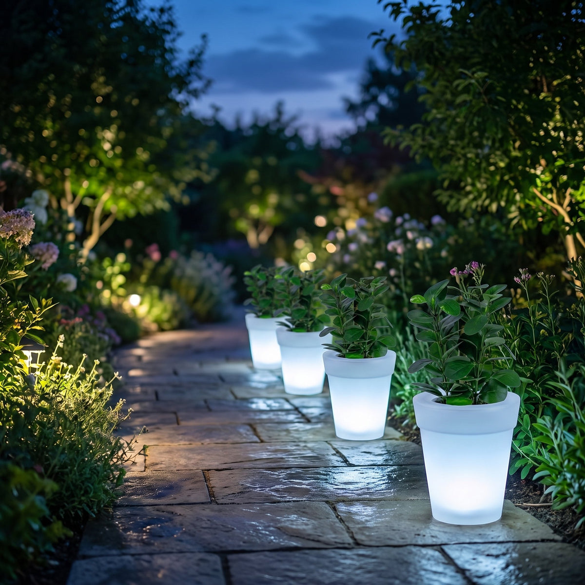 Verde Glow Planter Light — lifestyle, garden pathway