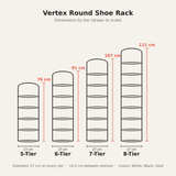 Vertex Round Shoe Rack — dimensions by tier