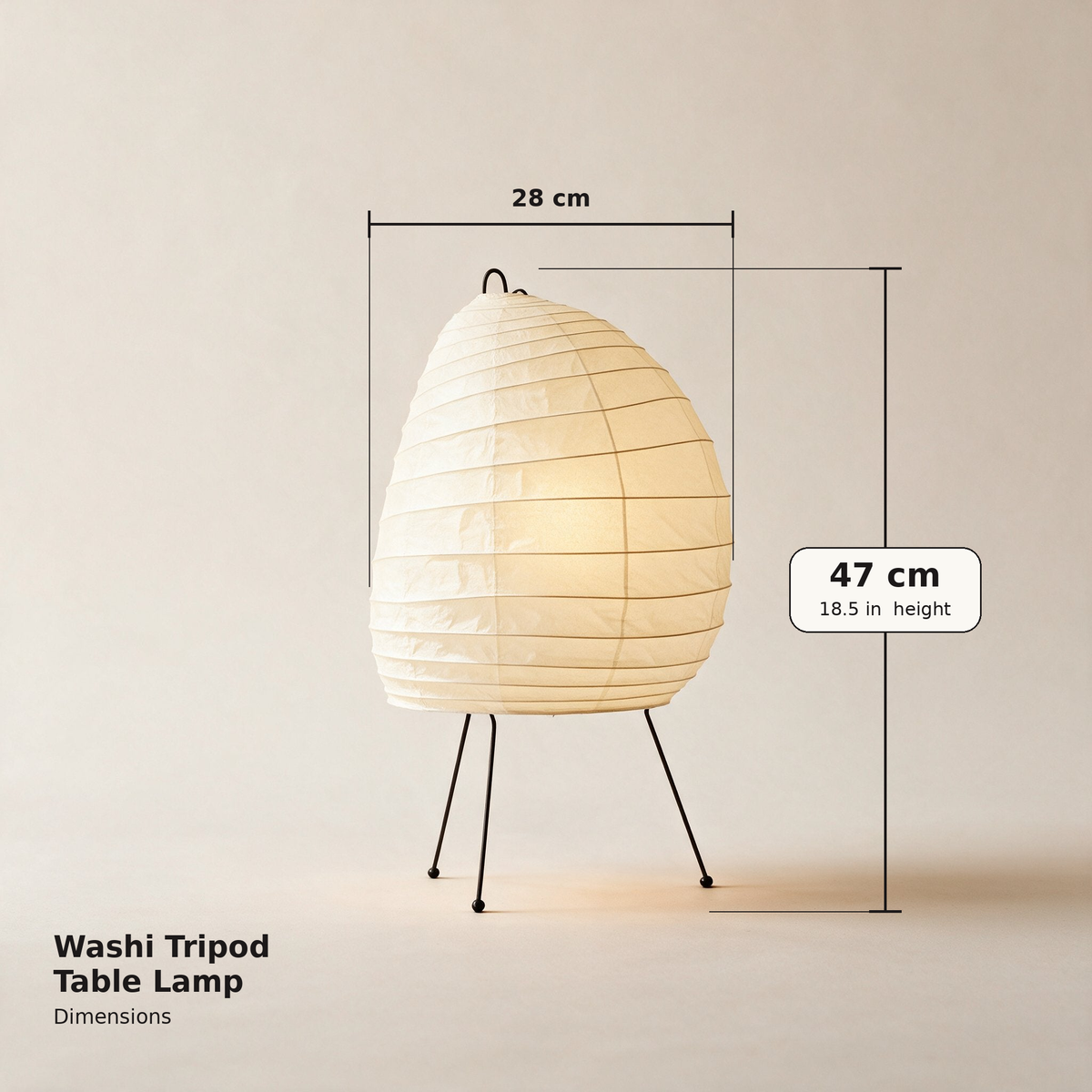 Washi Tripod Table Lamp — dimensions diagram