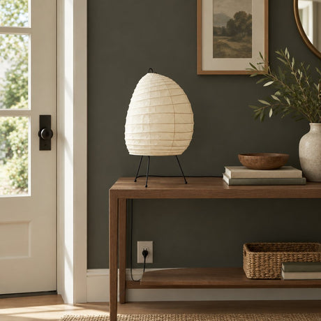Washi Tripod Table Lamp — entryway in daylight, lamp off