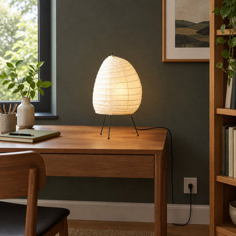 Washi Tripod Table Lamp — study in daylight, lamp on